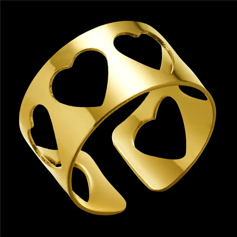 

2019 New Fashion Gold Love Heart Hollow Opening Ring For Women Punk Alloy Finger Rings Simple Boho Jewelry