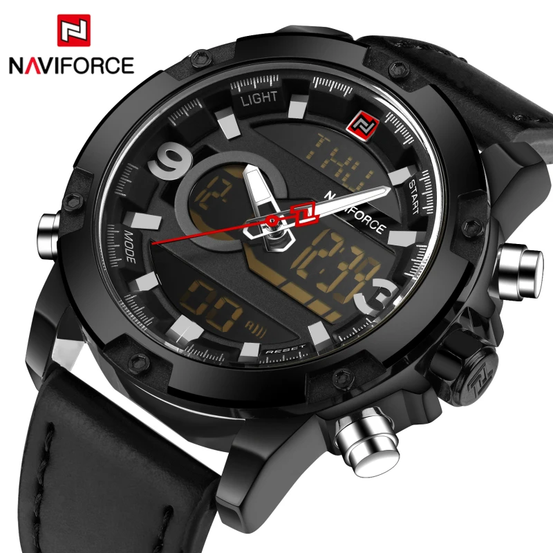 Часы Naviforce мужские армейские спортивные водонепроницаемые с кожаным ремешком|watch
