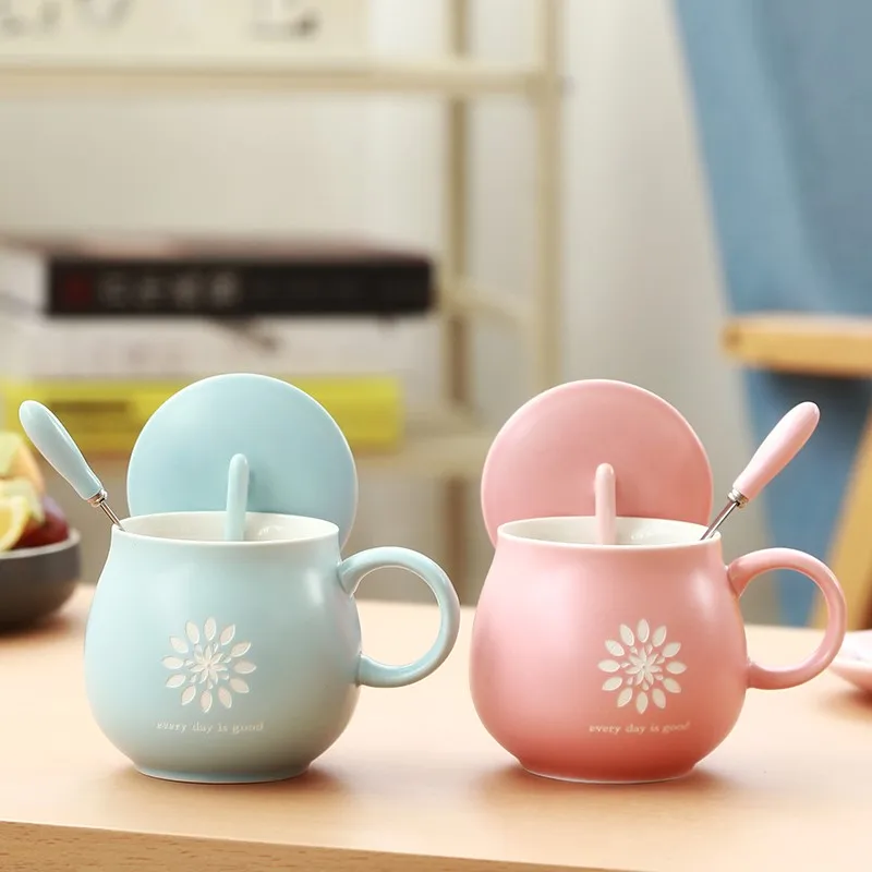 2019 новейшая Милая большая кружка с ложкой для молока большим цветком живота 400 мл