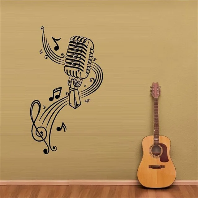 Wall Vinyl Sticker Decals Mural Room Design MICROPHONE Music Notes Hair bar Stickers home decor diy poster paper | Дом и сад