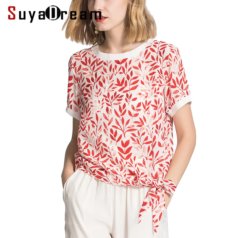 SuyaDream Женская футболка из 100% натурального шелка с принтом рубашка коротким
