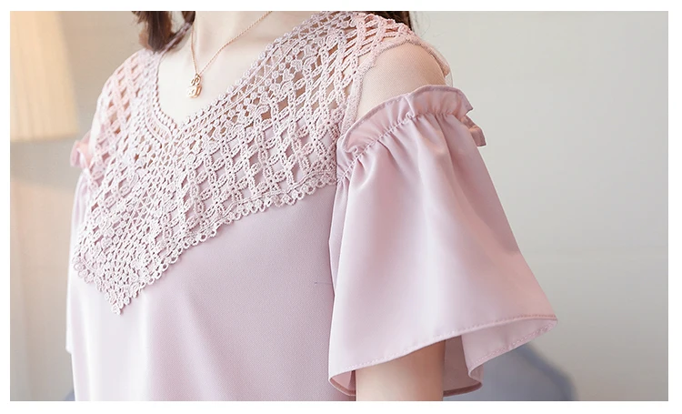 

2018 summer short sleeve chiffon women blouse shirt white v-neck women's tops sexy hollow out women's clothing blusas D711 30