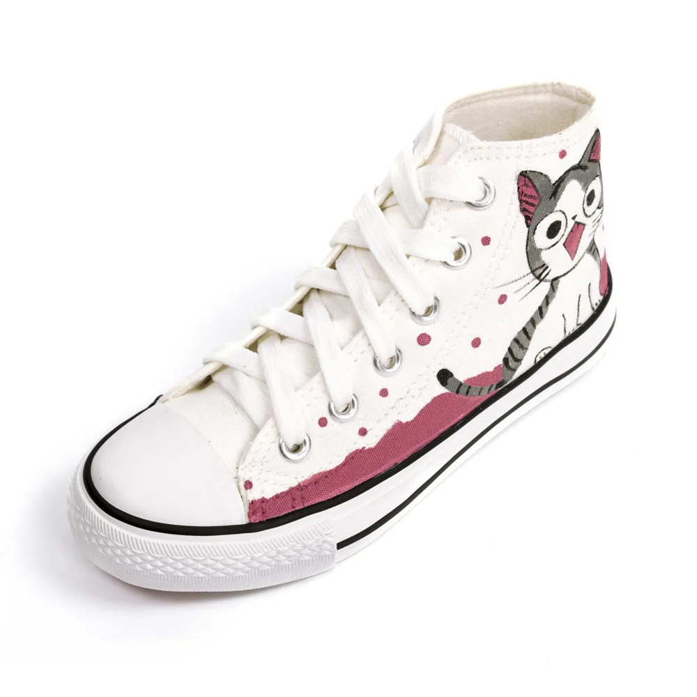 Children's Shoes Cartoon Hand-painted Cute Cat High Tie Canvas Boys and Girls Casual Students Lovers | Детская одежда и обувь