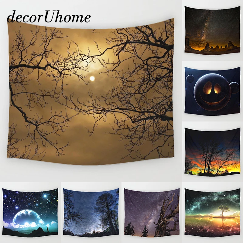 DecorUhome ночной живописный гобелен настенный Декор Звездное растение напечатанный