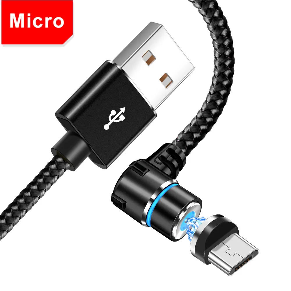 Магнитный кабель OLAF на 90 градусов Micro USB Type-C для Iphone 7, 8 Plus, X, XS, Max, для Xiaomi Redmi note, 7, Mi, 8, для Samsung S8, S9 Plus - Цвет: Micro USB Black