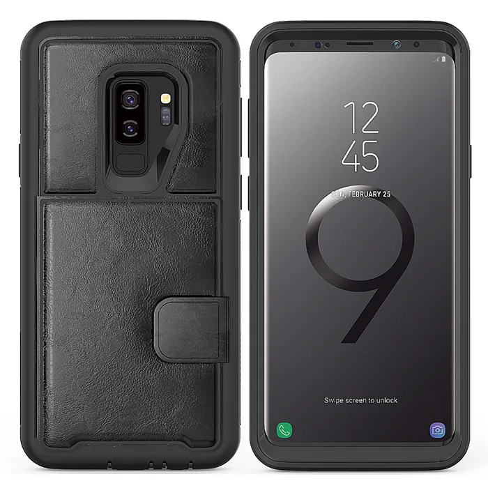 Гибридный Силиконовый бампер, мягкий чехол для samsung Galaxy S9 Plus, магнитный держатель, слоты, ретро кожаный чехол для samsung Note 9, чехол - Цвет: Black