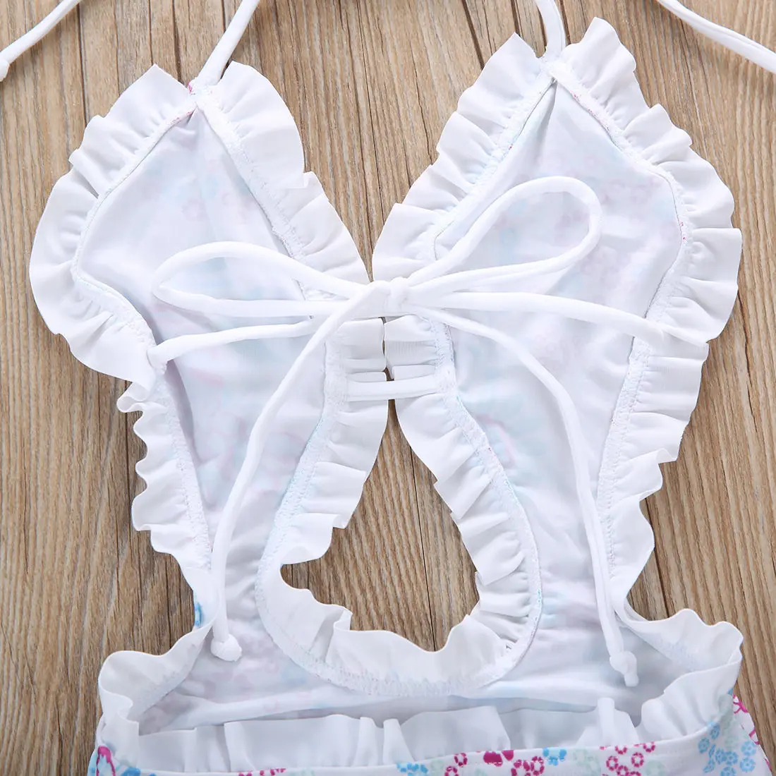 Слитный купальник с цветочным принтом для маленьких девочек лямкой на шее