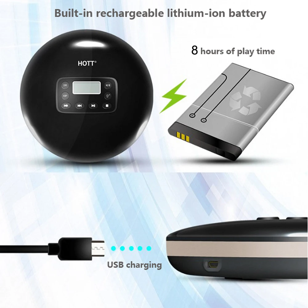 HOTT 711T Bluetooth портативный CD-плеер с перезаряжаемой батареей светодиодный дисплей, персональный CD walkman, чтобы наслаждаться музыкой и аудиокнигой