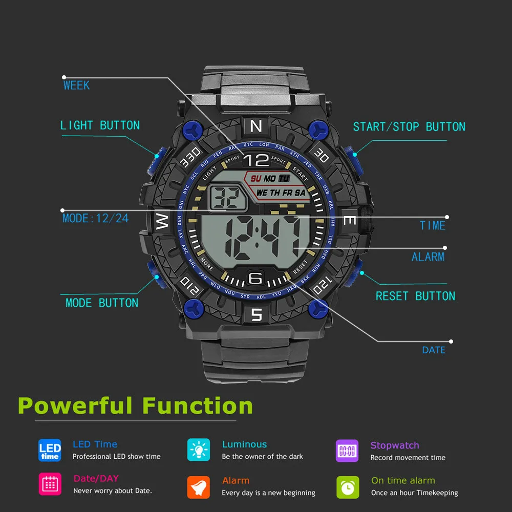 2019 роскошные часы мужские цифровые военные спортивные LED водонепроницаемые