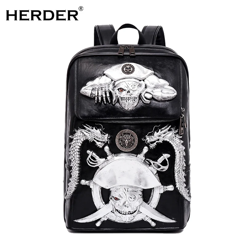 HERDER 2018 мужские и женские кожаные рюкзаки 3D череп пират для досуга мужской большой