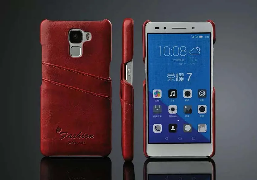 Red Чехол для huawei Honor 7, задняя крышка из натуральной кожи с масляным воском для huawei Honor 7, чехол с держателями карт - Цвет: Red