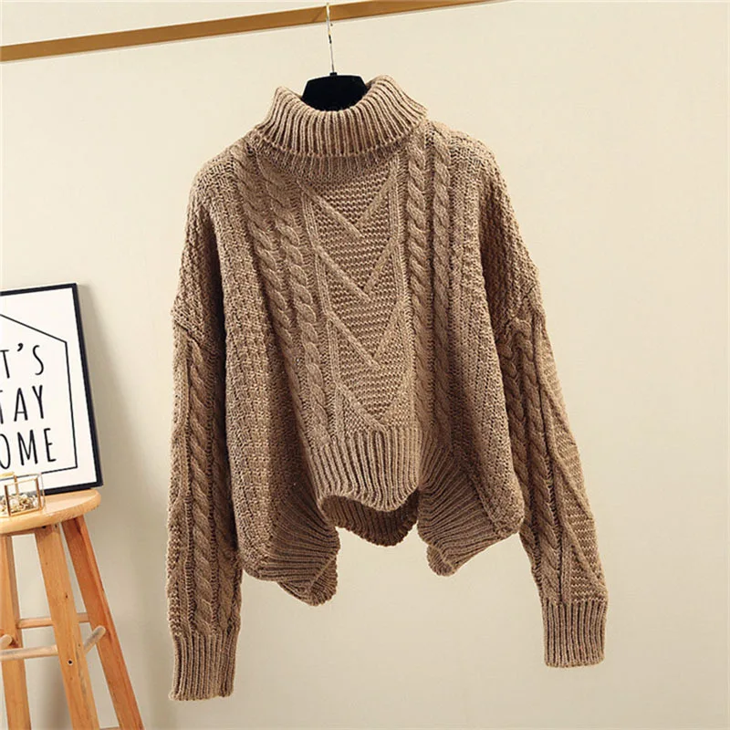 Корейский женский модный твист вязаный пуловер Женский Повседневный водолазка