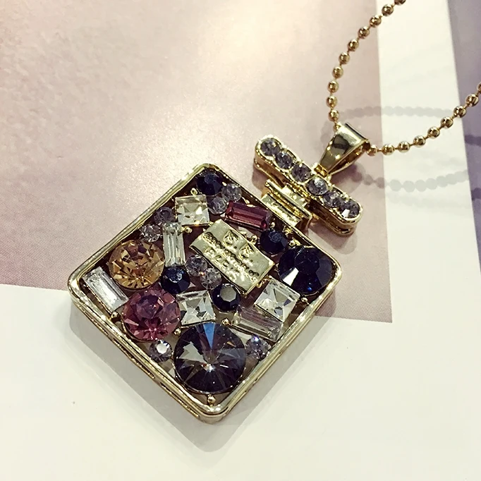 Тяжелая кристалл флаконы all-матч корея мода свитер цепи ожерелье украшения