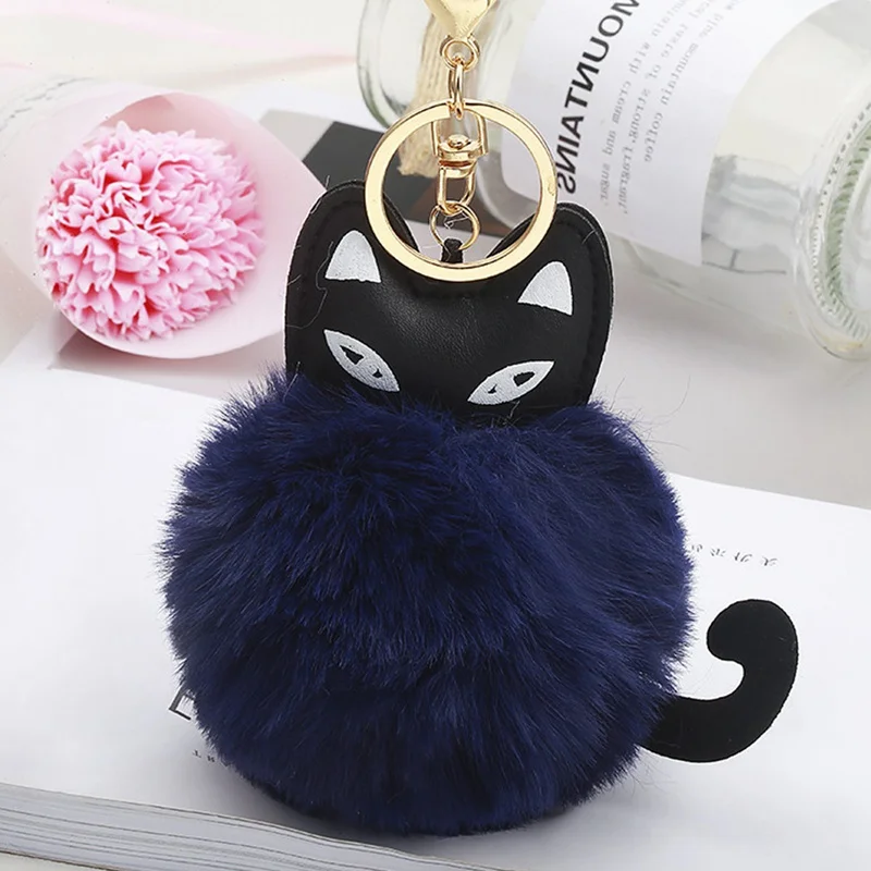 Navy blue Модные украшения Для женщин Многофункциональные ножи помпон Мягкий мех мяч пушистый брелок для ключей автомобиля кошелек пушистый пум милый котенок брелки ручной работы - Цвет: Navy blue