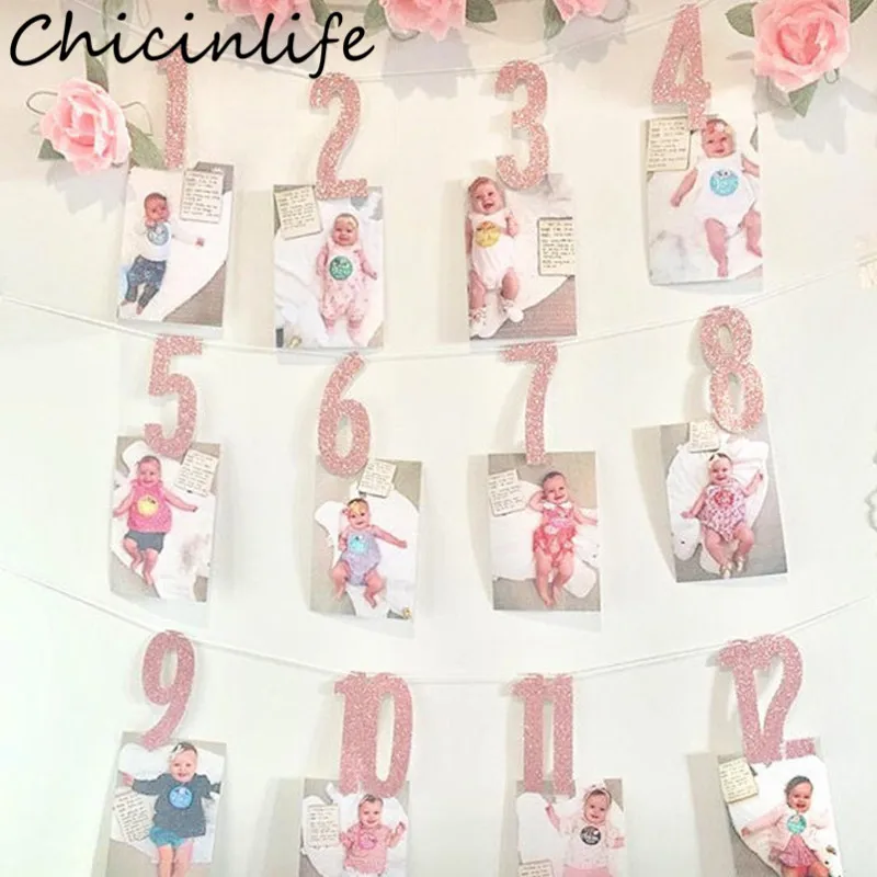 Chicinlife, 1 комплект, Золотой/Розовый, 1-12 месяцев, номер, фото плакат, день рождения, украшение для вечеринки, детский душ, для мальчиков и девочек, товары для первого дня рождения