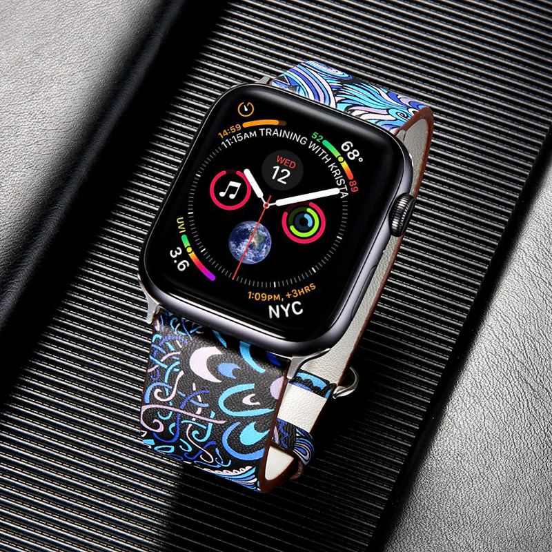 Ремешок для часов apple watch 44 мм 40 кожаный ремешок в китайском стиле 42 38 аксессуары