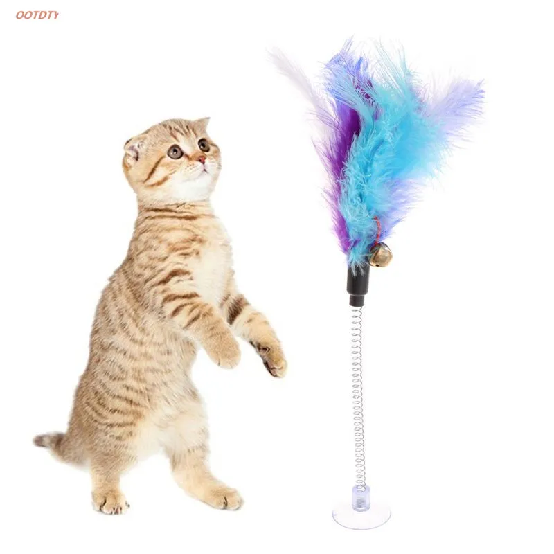 OOTDTY кошка игрушки перо палка Весна присоска Pet Прорезыватель забавная