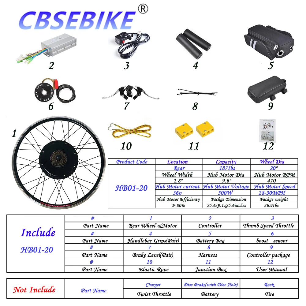 20inch 36V500W HB01 CBSEBIKE 20 дюймов Ebike конверсионный комплект заднее колесо втулка мотор HC01-20 - Цвет: 20inch 36V500W HB01