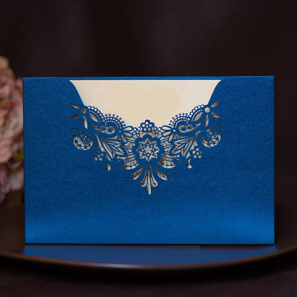 

Purple Tiffany Blue Gold Laser Cut Wedding Invitations 50pcs Wedding Invitation Card Luxury Elegant Lace Blank Greeting Cards