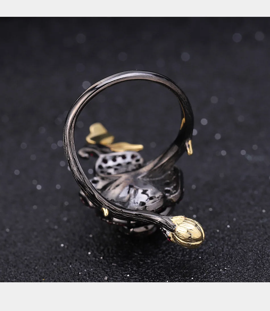 GEM'S BALLET 1.00Ct натуральный родолит гранат роза цветок кольцо 925 пробы серебро ручной работы регулируемое Открытое кольцо для женщин Bijoux