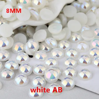 White AB Много цветов, 2000 шт./лот, 8 мм, полукруглый, плоский с оборота жемчуг, ювелирный Бисер для одежды, сделай сам, декоративная наклейка - Цвет: White AB