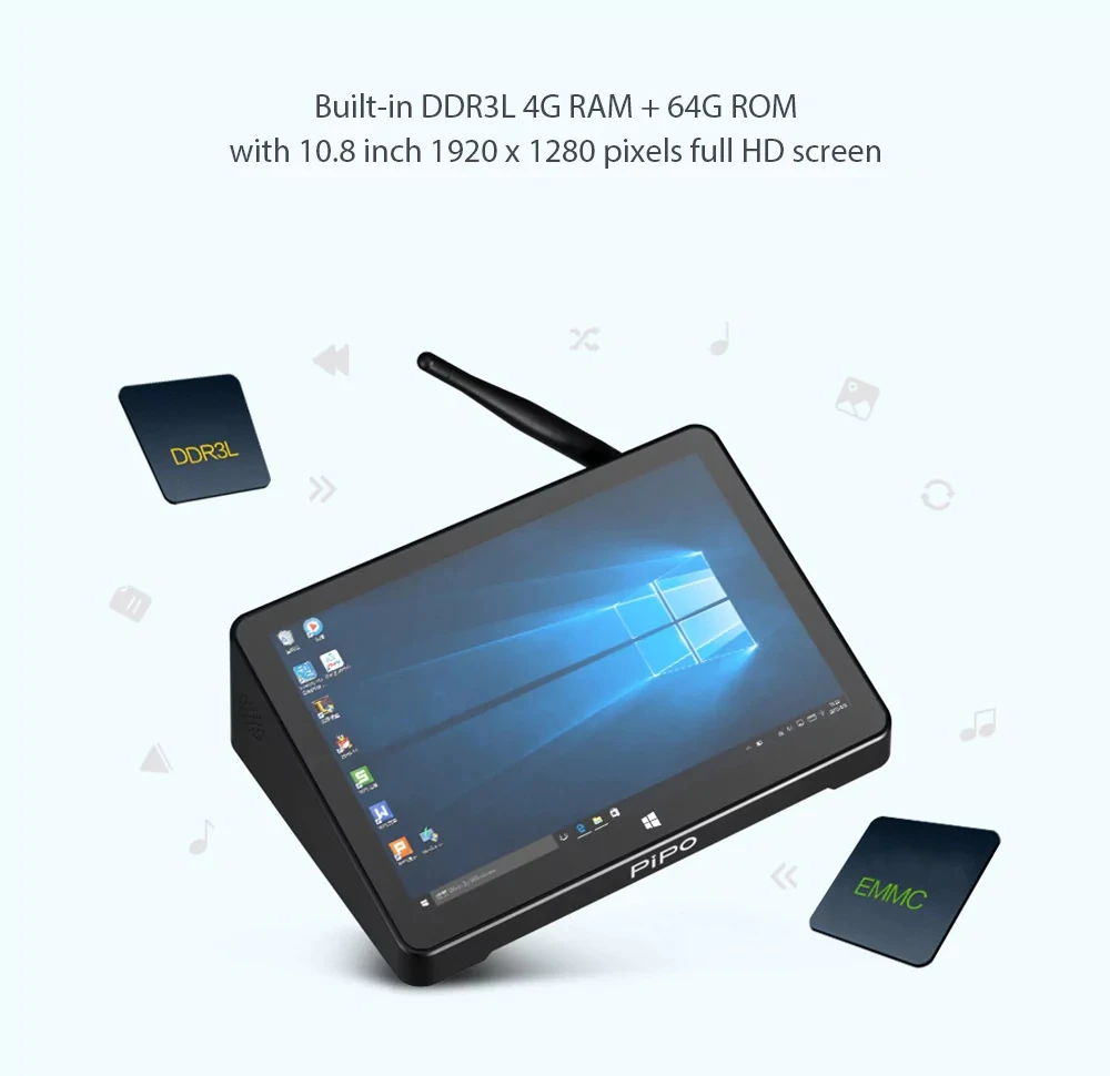PiPo X12 Мини ПК Windows 10 smart tv Box Cherry trail Z8350 Четырехъядерный 4 ГБ ОЗУ 64 Гб ПЗУ 10,8 дюйма 1920*1280 ips 10000 мАч HDMI VGA