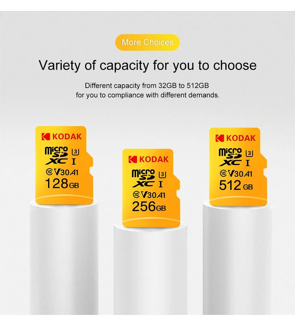 Kodak U3 V30 U1 класс 10 MicroSD XC SDHC sd карта памяти TF флэш-карта 512 ГБ 256 ГБ 128 Гб 64 ГБ 32 ГБ 16 ГБ для мобильного хранения видео