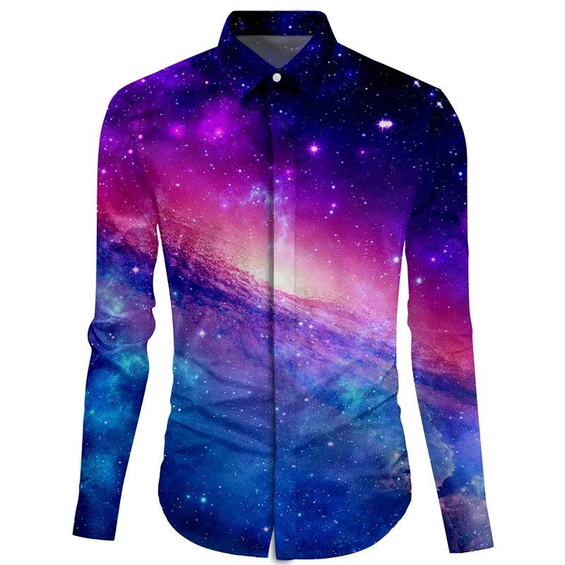 Рубашка Cloudstyle Galaxy осенне зимняя блузка модный топ мужская повседневная одежда