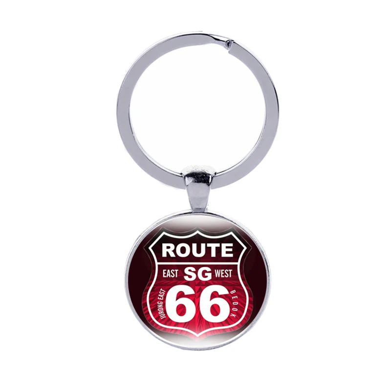 16 10 шт./партия, 18 стилей, США Route 66, брелоки, Стеклянные Кабошоны, Брелоки для ключей, сувенир для путешествий, Автомобильный ключ, подвеска, модные очаровательные ювелирные изделия - Цвет: 16