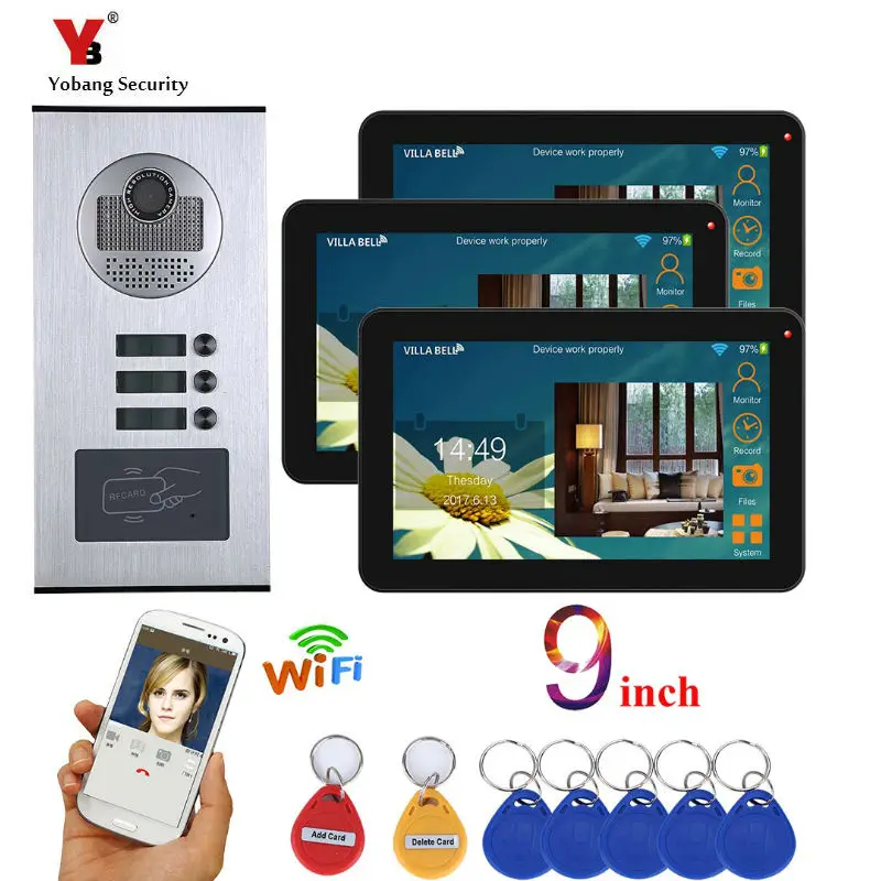 9 дюймовые часы с записью времени беспроводной Wifi 3 квартиры видео домофон
