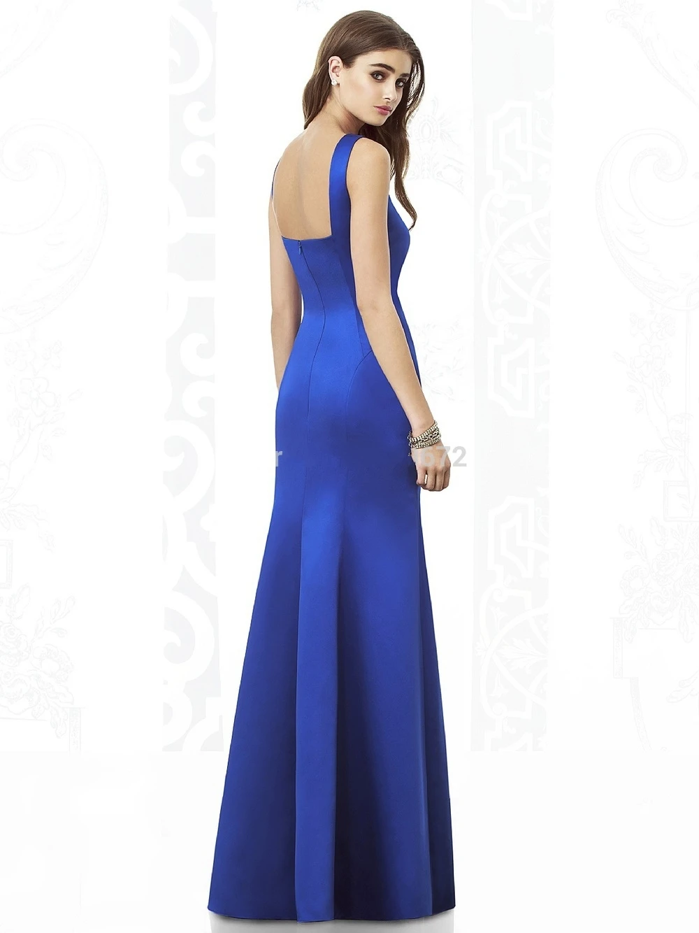 

2017 Fashion Royal Blue V Neck Straps Backless Bridesmaid Dresses Full Length Draped Eye-Catching Prom Gown Dresses WE004