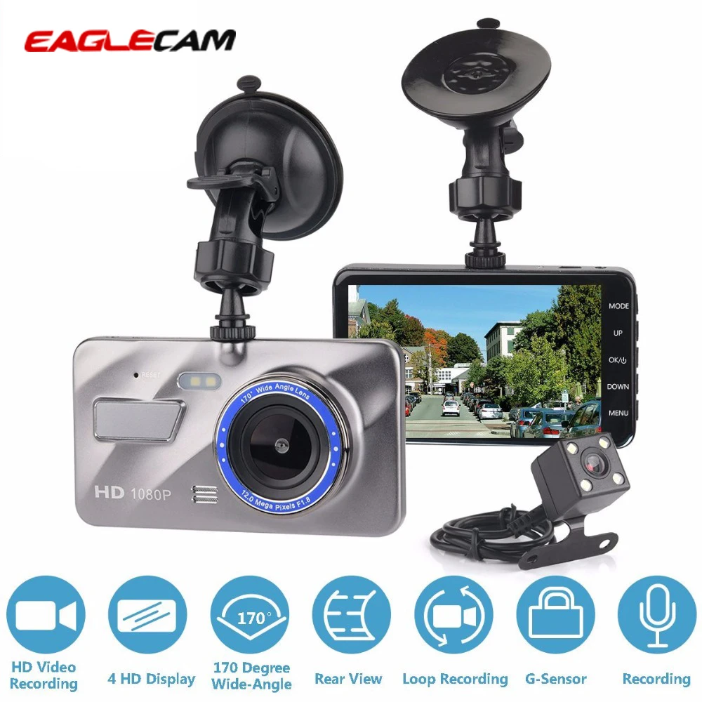 Full HD 1080P 4 &quotips передняя + задняя камера с двойным объективом автомобиль DVR ночного