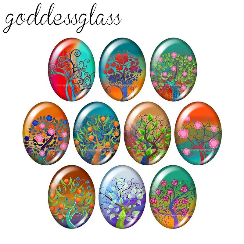 

Colorful Magical Life tree beauty 10pcs mixed 13x18mm/18x25mm/30x40mm Oval photo glass cabochon demo flat back Making findings