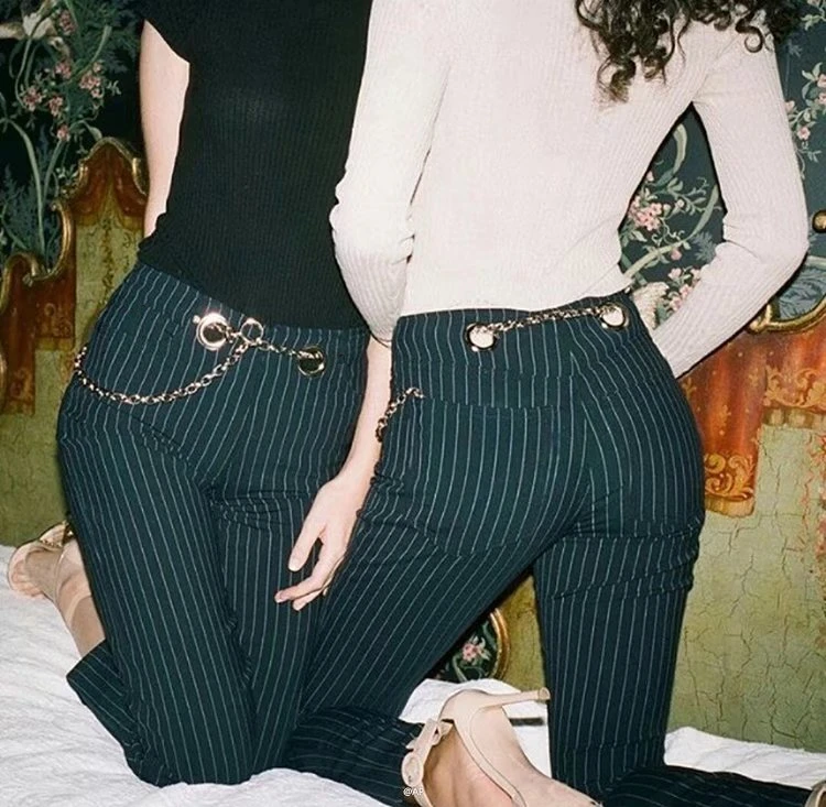 В стиле панк Рок уличная Высокая мода pantalon металлические кольца цепи длиной до щиколотки брюки женские джинсы брюки с высокой талией
