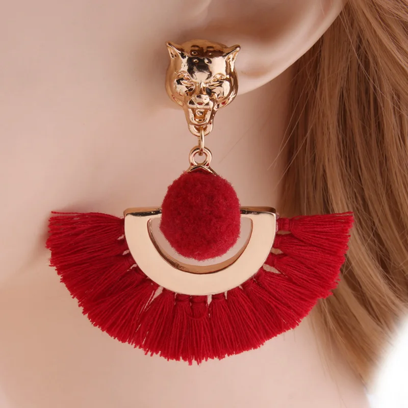 Серьги NeeFu WoFu в богемном стиле с кисточками большие серьги гвоздики виде Помпона