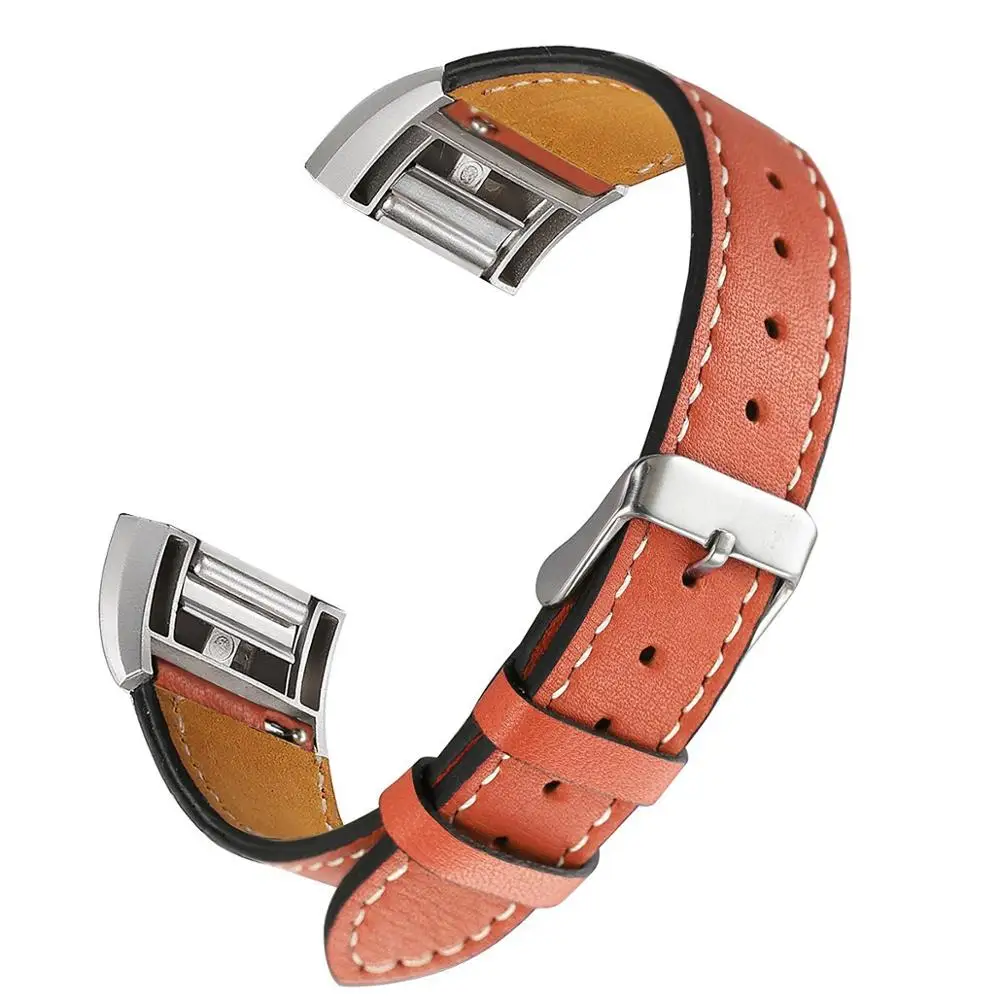Orange Для Fitbit Charge 2 HR сменные полосы Классический Браслет из натуральной кожи с металлическими разъемами Зарядка 2 фитнес-ремень черный - Цвет ремешка: Orange