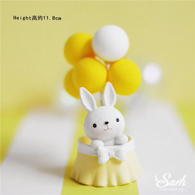Yellow ball rabbit Ins розовый медведь на Луне звезда кролик украшения счастливые топперы для торта на день рождения для детей Детские вечерние принадлежности для выпечки свадьбы милые подарки - Цвет: Yellow ball rabbit