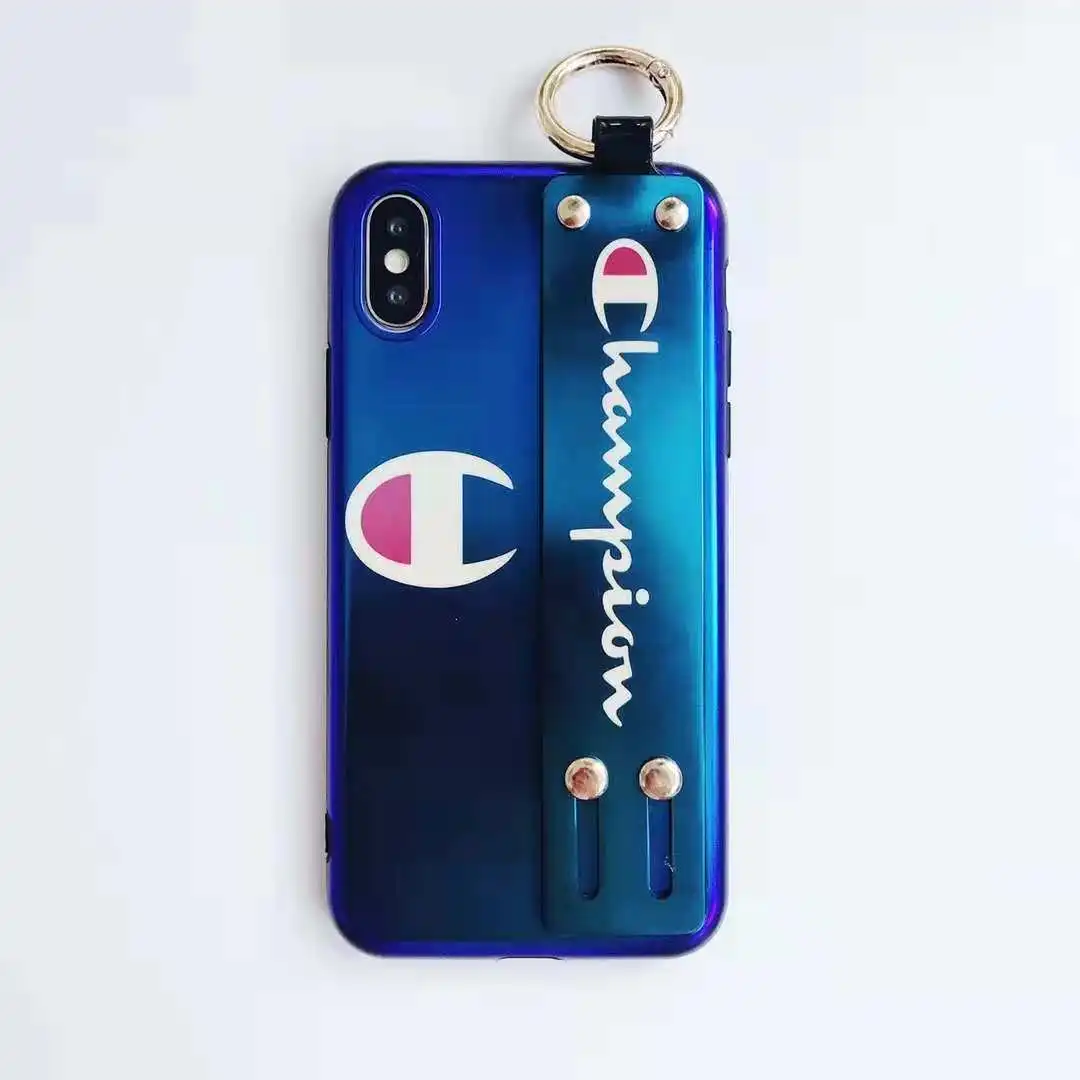 Fashion Blu-ray Wrist Strap Phone Case For iPhone 6 6S 7 8 Plus X Xs Mirror Champions Soft IMD Back Cover Coque with RingHolder |