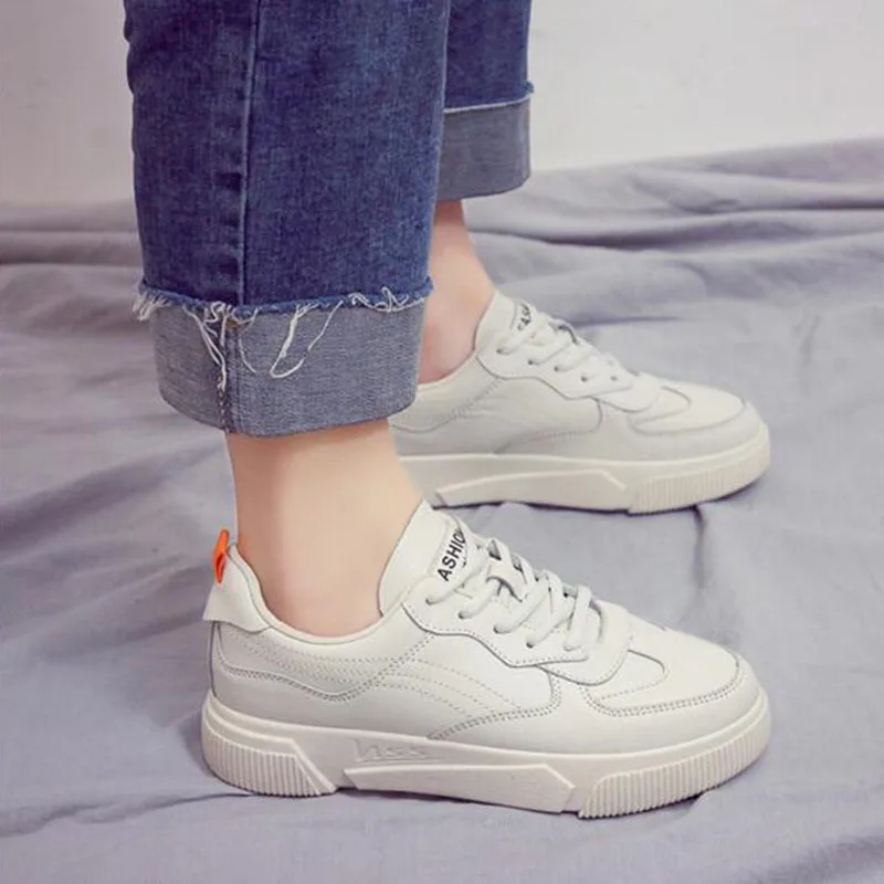 Женская обувь на плоской подошве для студентов белые туфли платформе дышащая