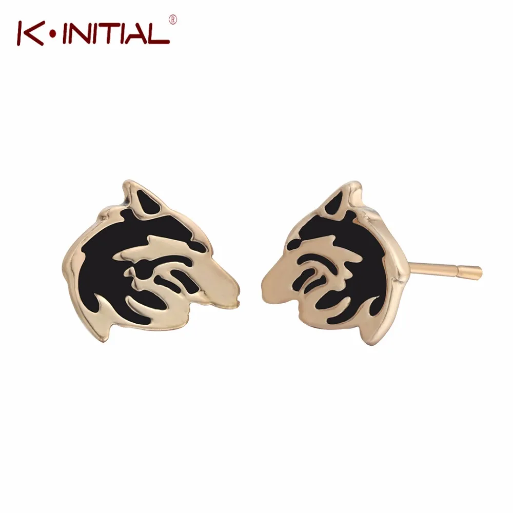 Kinitial Новое поступление серьги гвоздики в форме волка и собаки из сплава виде