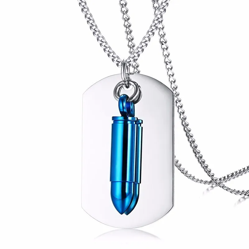 Гравировка армейский Стиль Мужская открытая пуля Dog Tag подвеска ожерелье с байкером мужские ювелирные изделия из нержавеющей стали 24 дюйма цепи - Окраска металла: 990SL