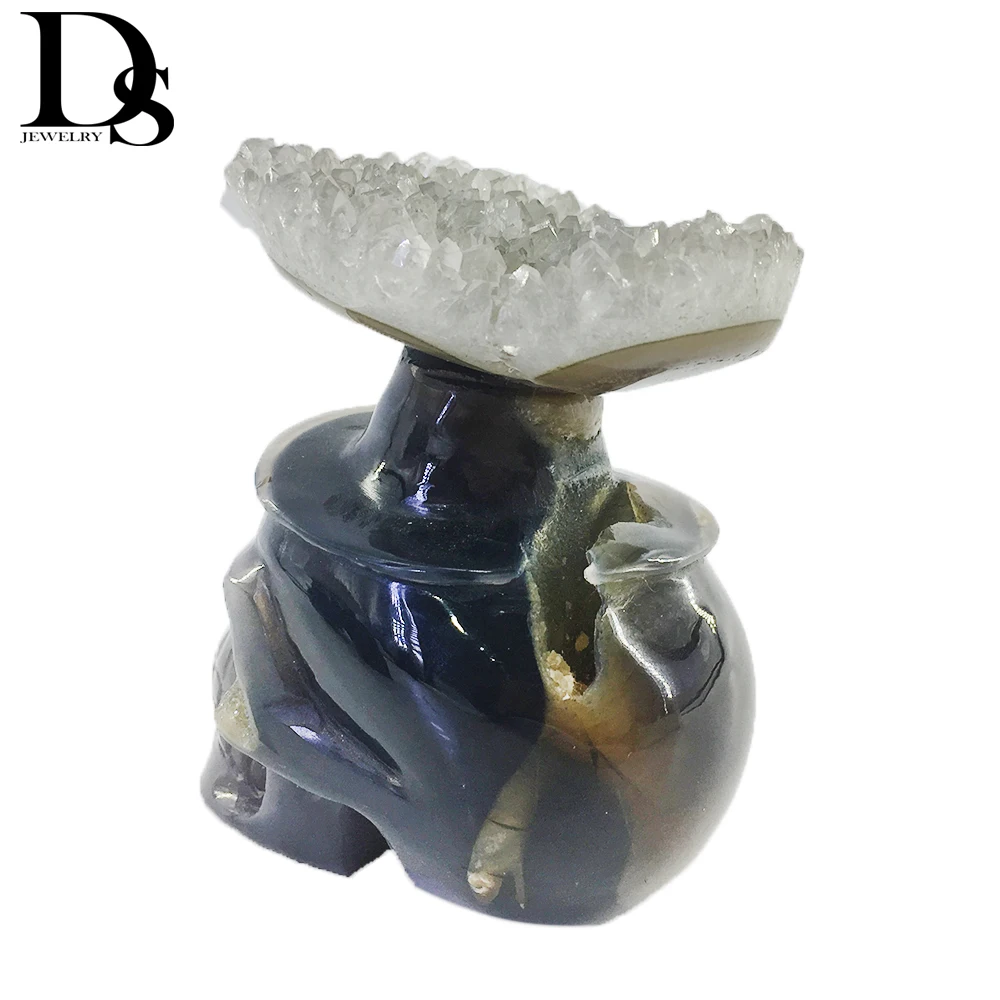 

1pcs Natural Amethyst Crystal Cluster Skull Agate Carving Skull Figurine Healing Quartz Crystal Halloween Home Decoration Gift