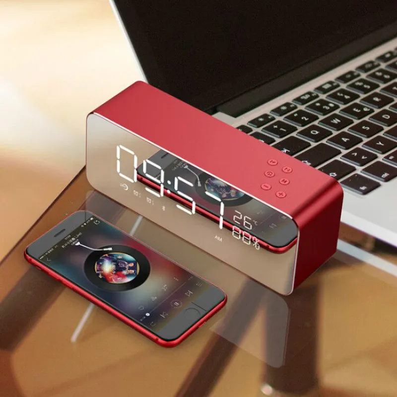 Bluetooth будильник цифровой металлический с FM радио и светодиодным