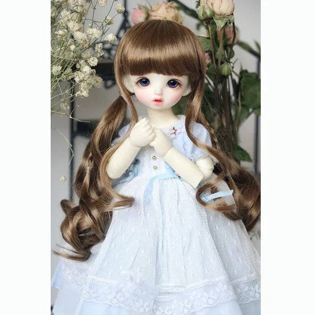 Allaosify волос 1/3 1/4 1/6 1/8 bjd парик имитация мохер двойной хвост длинные волос, волнистые, волосы для куклы - Цвет: Коричневый
