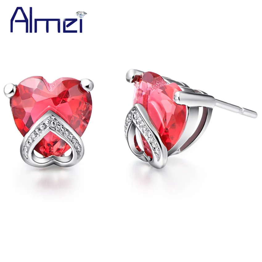 Almei милые серьги в форме сердца для женщин женские красные фиолетовые кубические