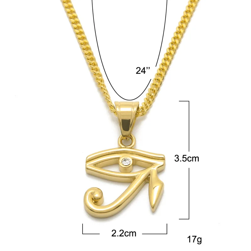 Manerson Stainless Steel Gold color Egyptian Eye of Horus pendant necklace hip hop necklaces for unisex Bling jewelry | Украшения и