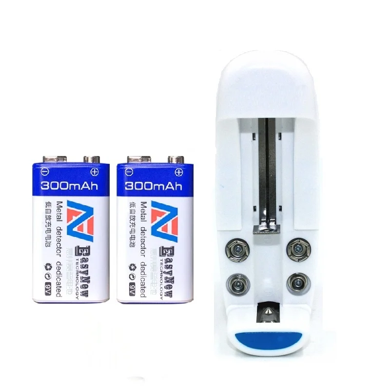 

2pcs 9v 300mAh Ni-MH Rechargeable 9 Volt NiMH Battery with Universal 9v aa aaa 18650 cr123a battery charger