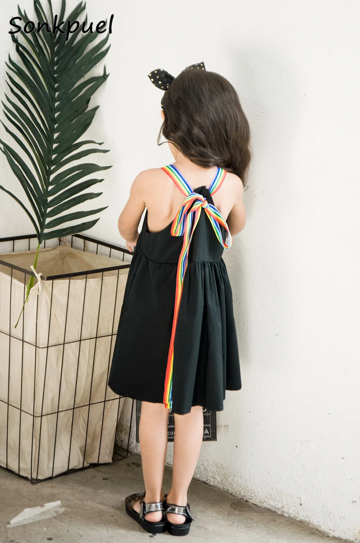 Новинка 2017 года детская одежда Радужный ремешок для девочек простое черное
