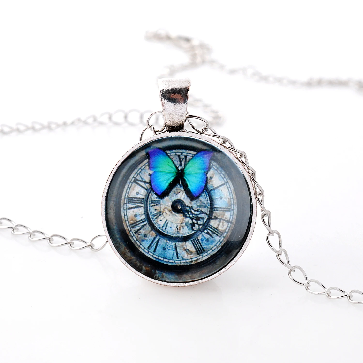 Винтажное ожерелье с подвеской в виде бабочки и часов Lureme Time Gem Series для женщин