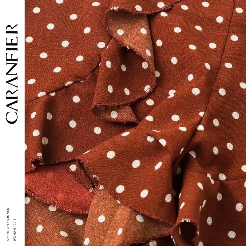 CARANFIER Shorts Women High Waist for Vintage Brown Ruffles Hemline Chiffon Sexy Ladies Summer Female | Женская одежда